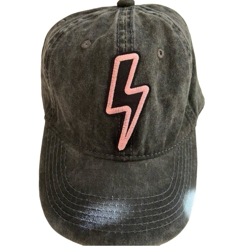 Black sand washed adjustable baseball hat with lightening patch